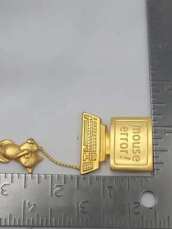 Vtg Signed JJ Brooch Mouse Error Gold-Tone Computer & Cat Dangling Pin Quirky 19 - Picture 6 of 10